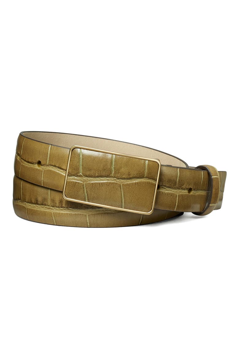 Croc Embossed Leather Plate Belt, Main, color, COCONUT SHELL