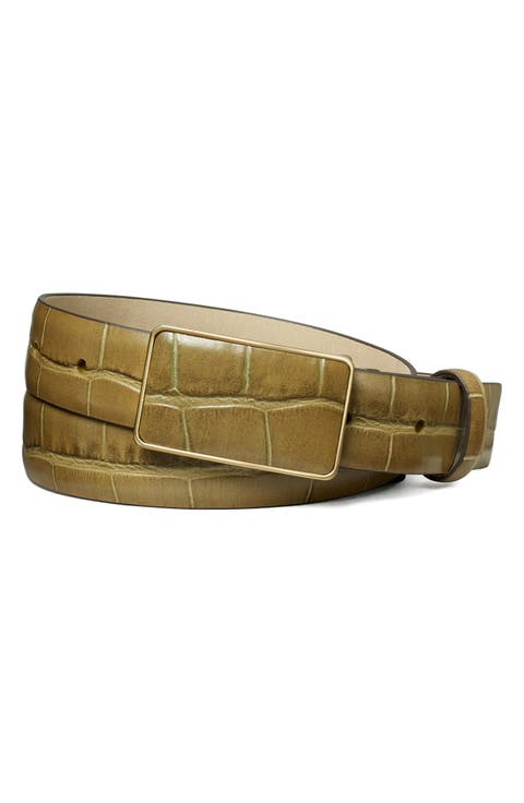 Croc Embossed Leather Plate Belt