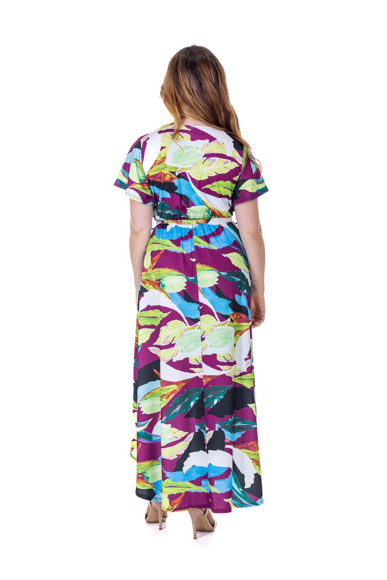 Colorful Floral V-Neck Belted High Low Faux Wrap Dress, Alternate, color, Purple Multi