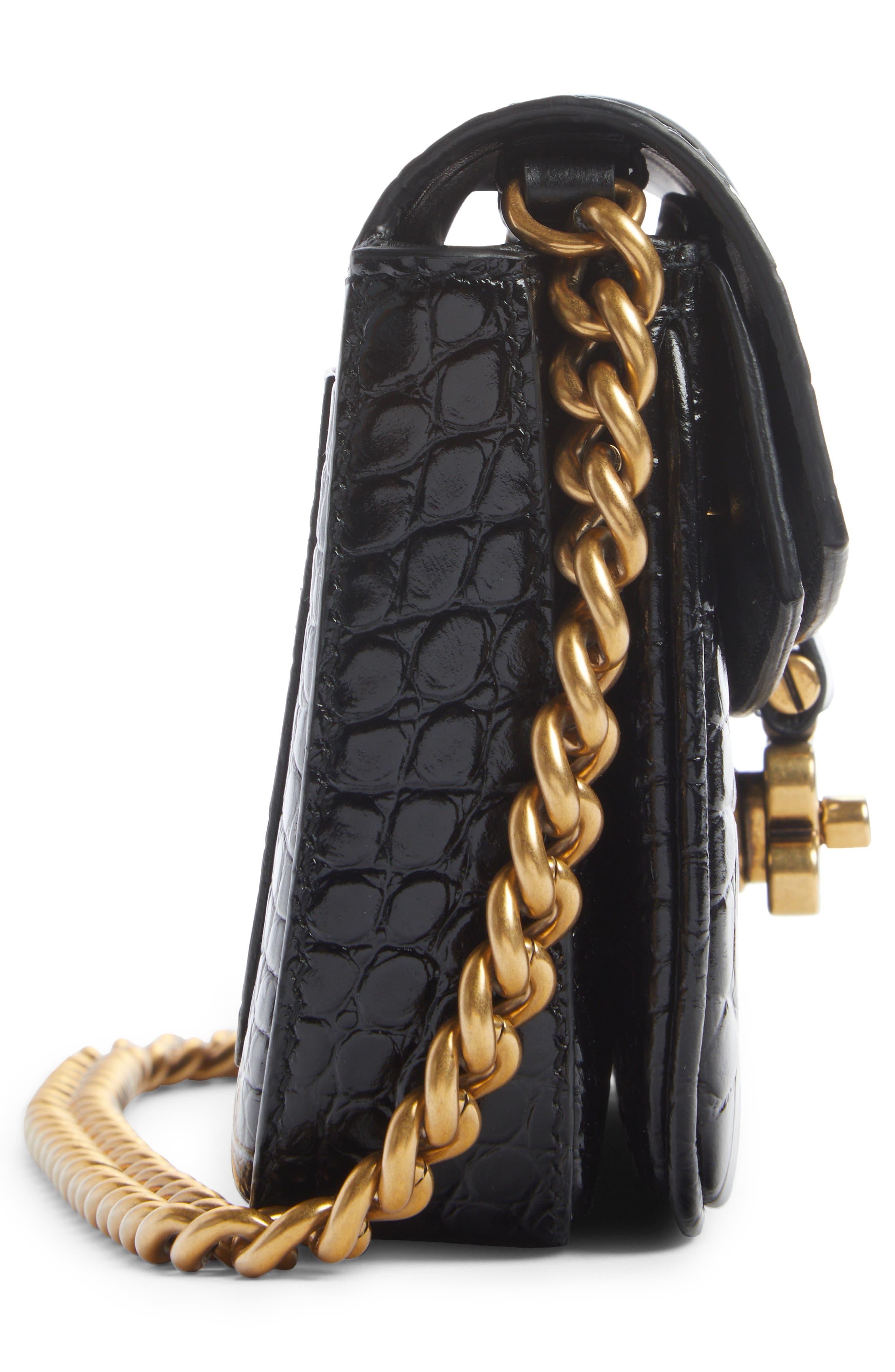 Balenciaga Extra Small Croc Embossed Leather Crossbody Bag, Alternate, color, 