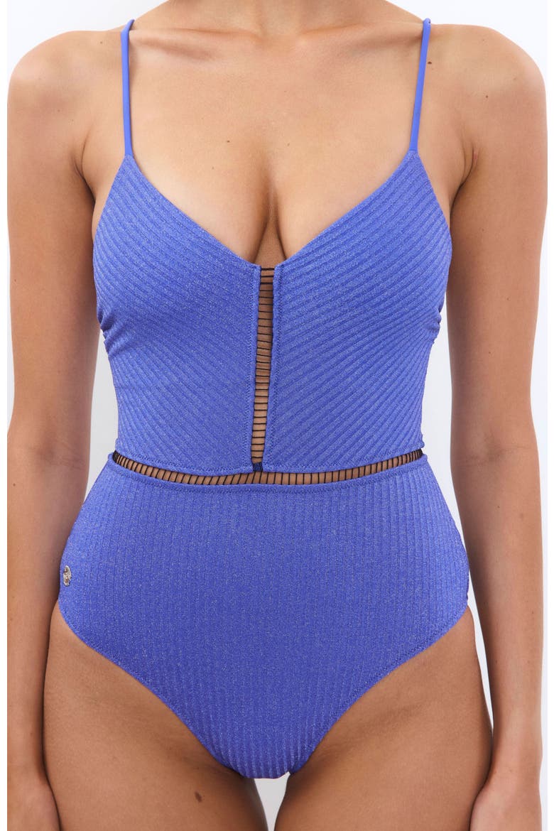 Kim Rib Lurex Onepiece Swimsuit, Main, color, Blue Rib Lurex