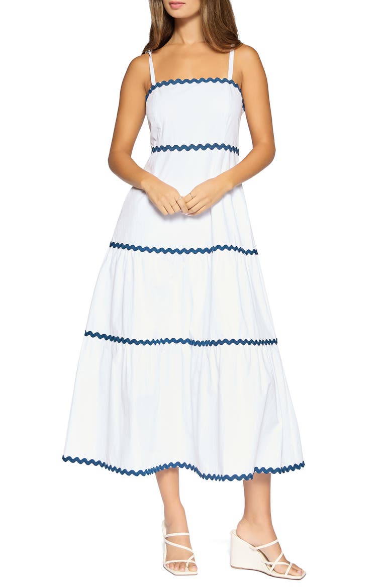 Luciana Tiered Maxi Sundress, Main, color, WHITE-NAVY