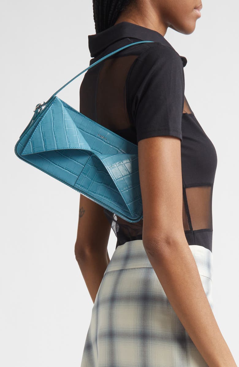Coperni Croc Embossed Leather Baguette Bag, Alternate, color, Blue Blu