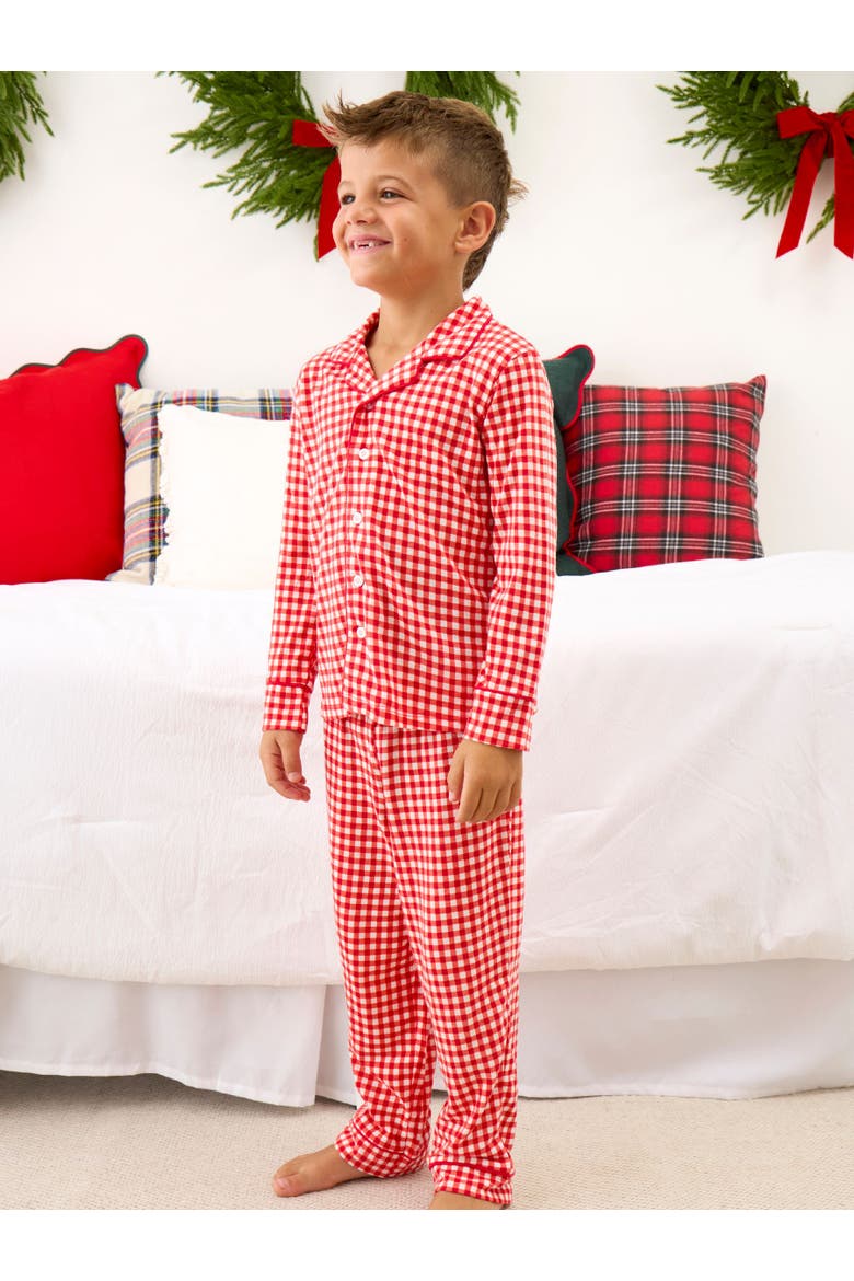SoftSnooze Button Up Pajama Set, Alternate, color, Red & White Gingham