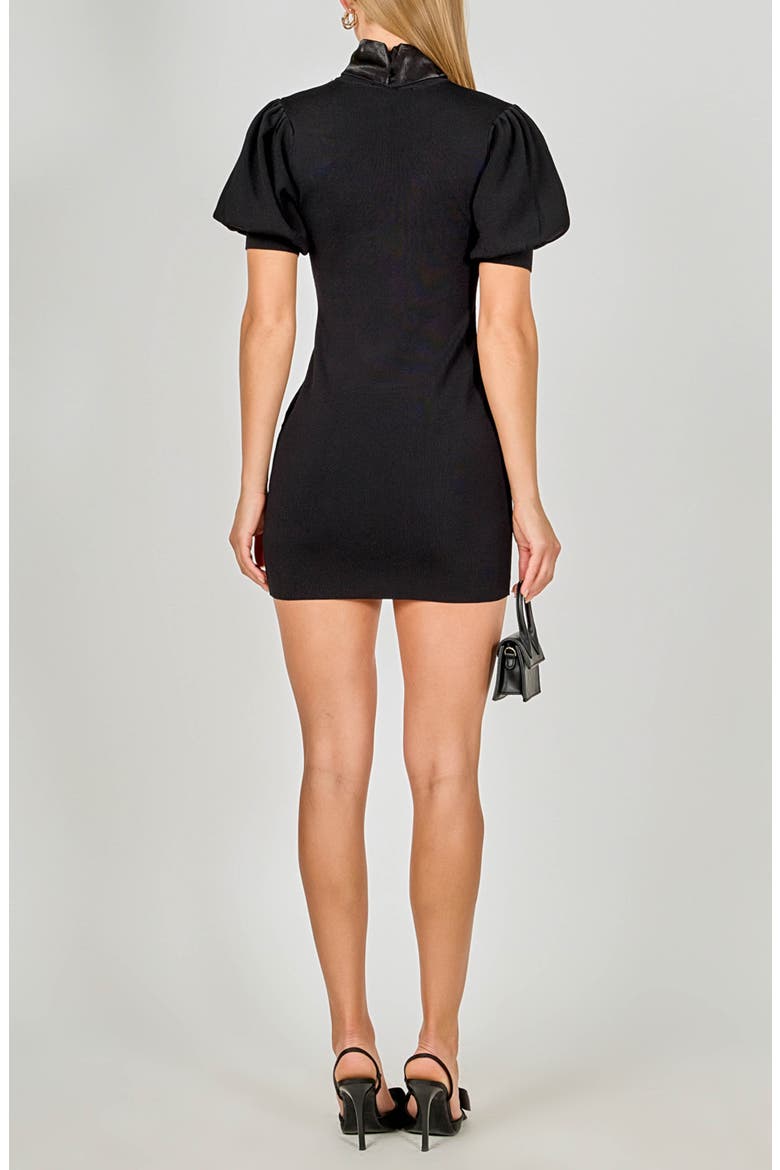 Bow Detail Knit Minidress, Alternate, color, JETBLACK