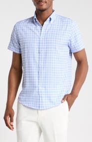 DENIM AND FLOWER Plaid Short Sleeve Tech Button-Down Shirt