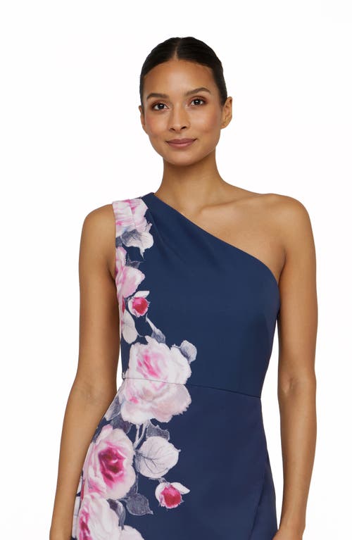 Kay Unger Carissa One-shoulder Gown In Deep Navy