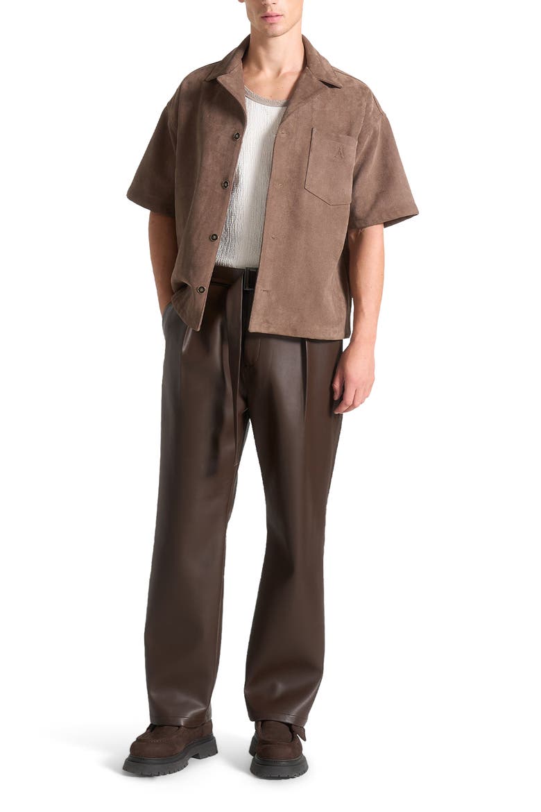 Serge Relaxed Fit Leather Pleated Trousers, Alternate, color, Brown