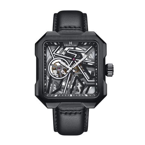 Campbell Leather-Band Skeleton Watch
