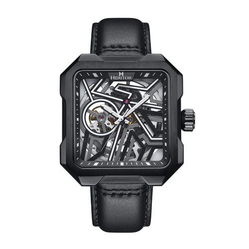 Heritor Automatic Campbell Leather-Band Skeleton Watch in Black at Nordstrom