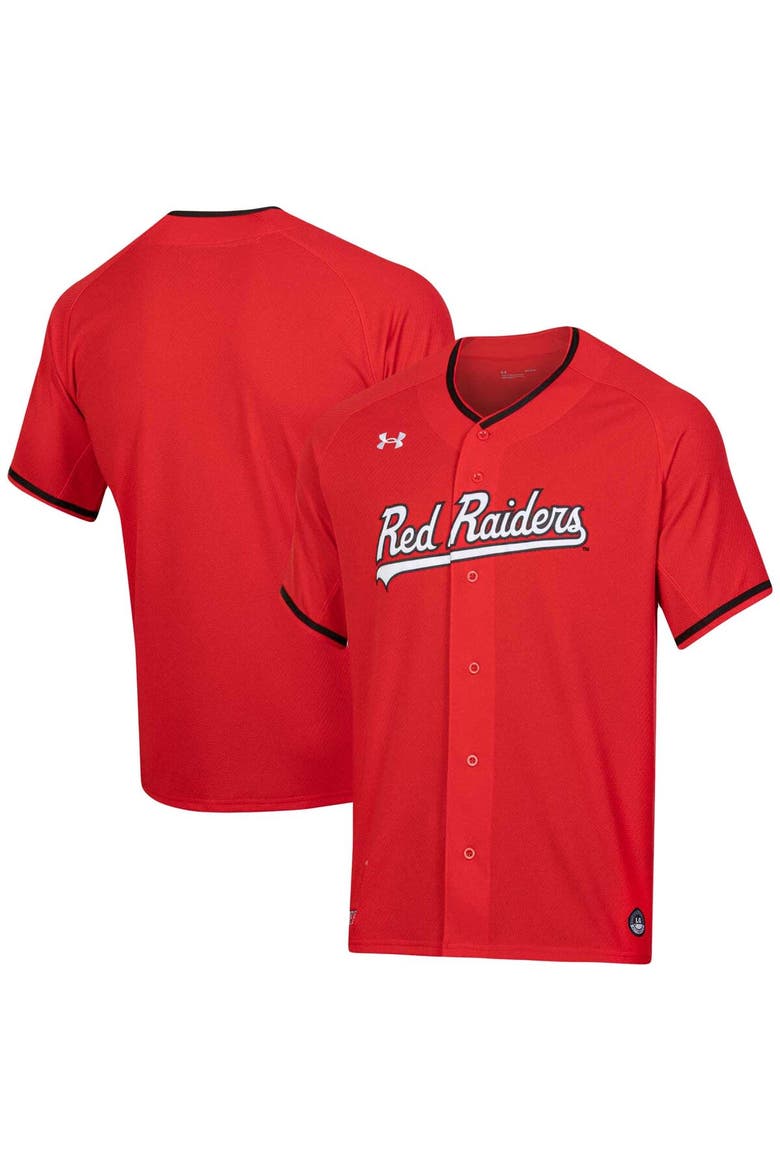 Men's Under Armour Red Texas Tech Red Raiders Softball V-Neck Jersey, Main, color, Red