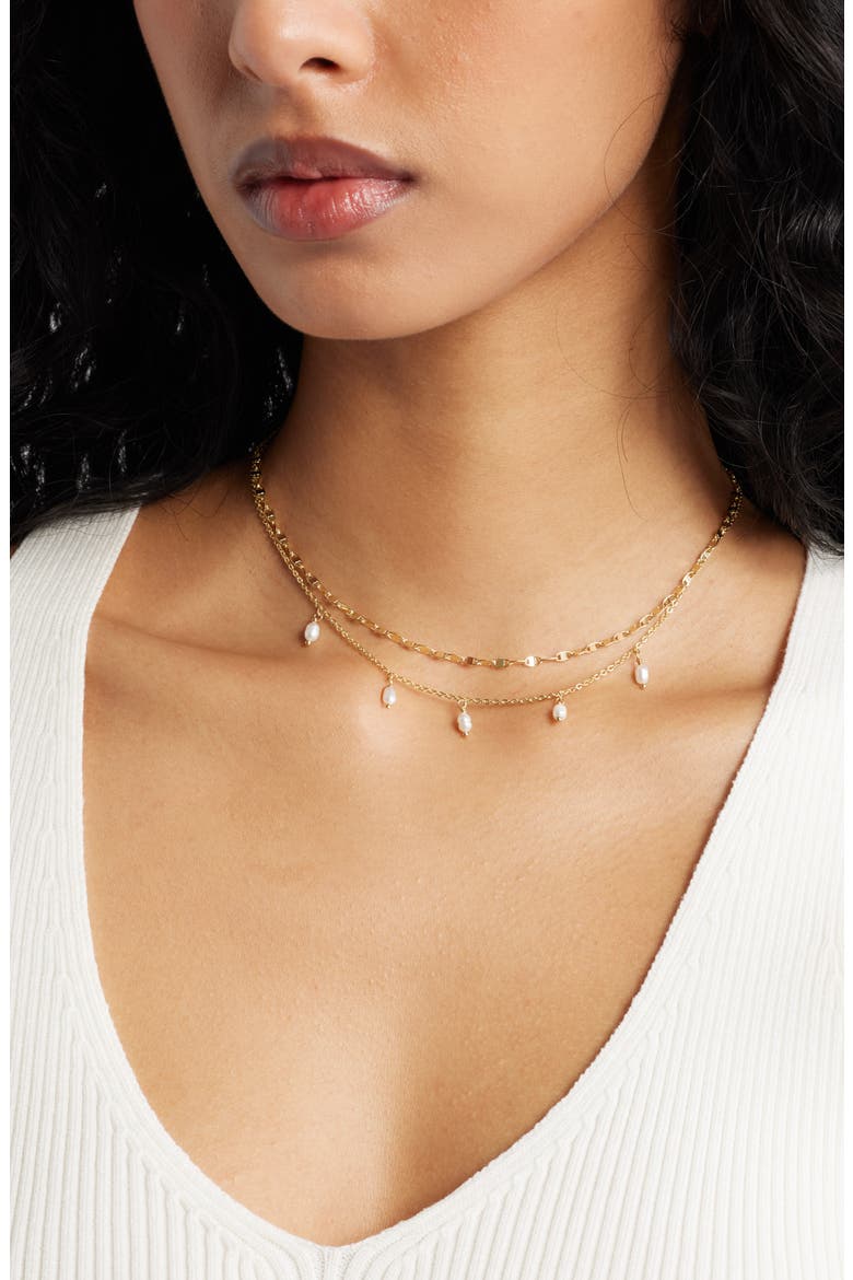 Set of 2 Genuine Freshwater Pearl & Link Necklaces, Alternate, color, WHITE- GOLD