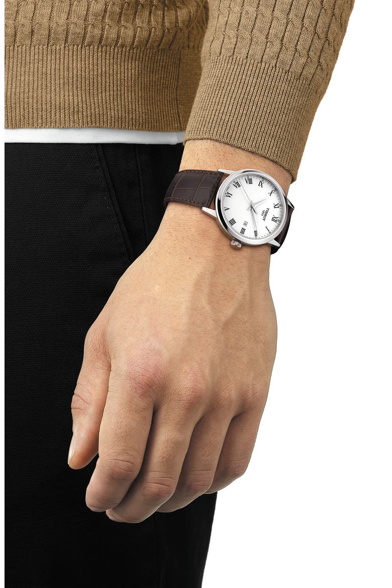 Classic Dream Leather Strap Watch, 42mm, Alternate, color, WHITE