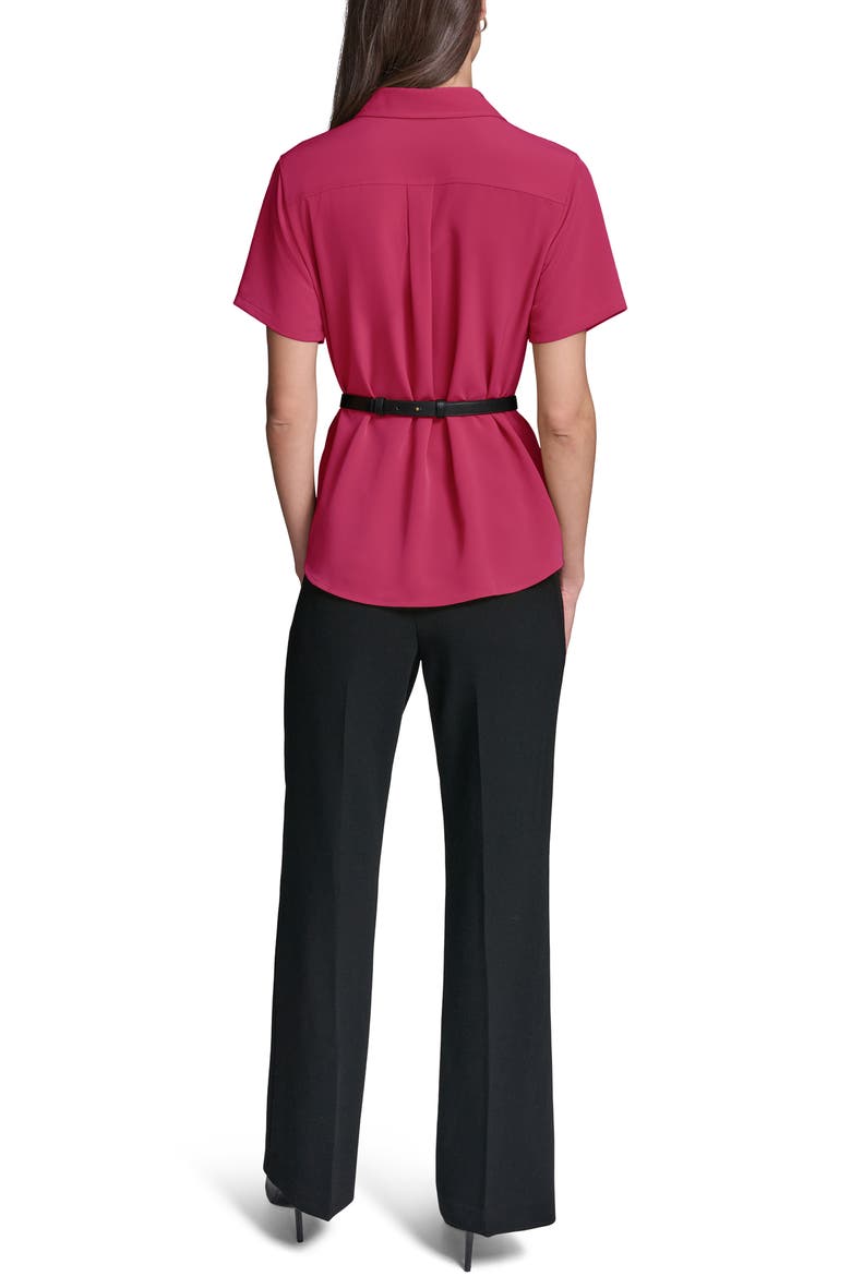 Belted Button-Up Shirt, Alternate, color, CURRANT