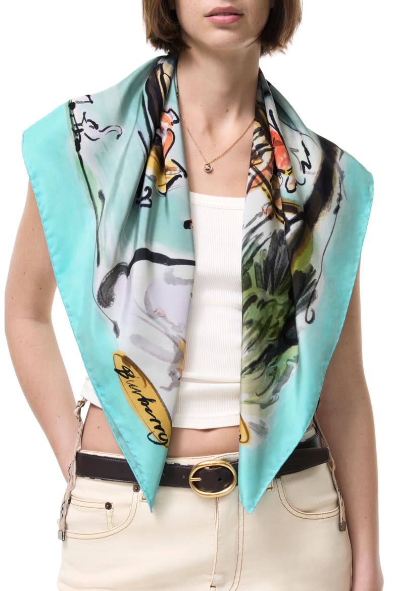 Swan Lake Watercolor Square Silk Scarf, Main, color, SKYLIGHT BLUE