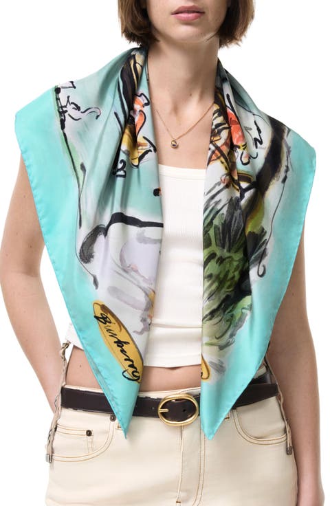 Swan Lake Watercolor Square Silk Scarf