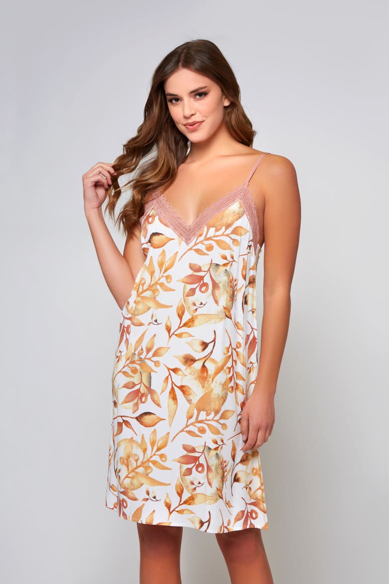 Lace Trim Viscose Chemise with Adjustable Straps, Alternate, color, Rose