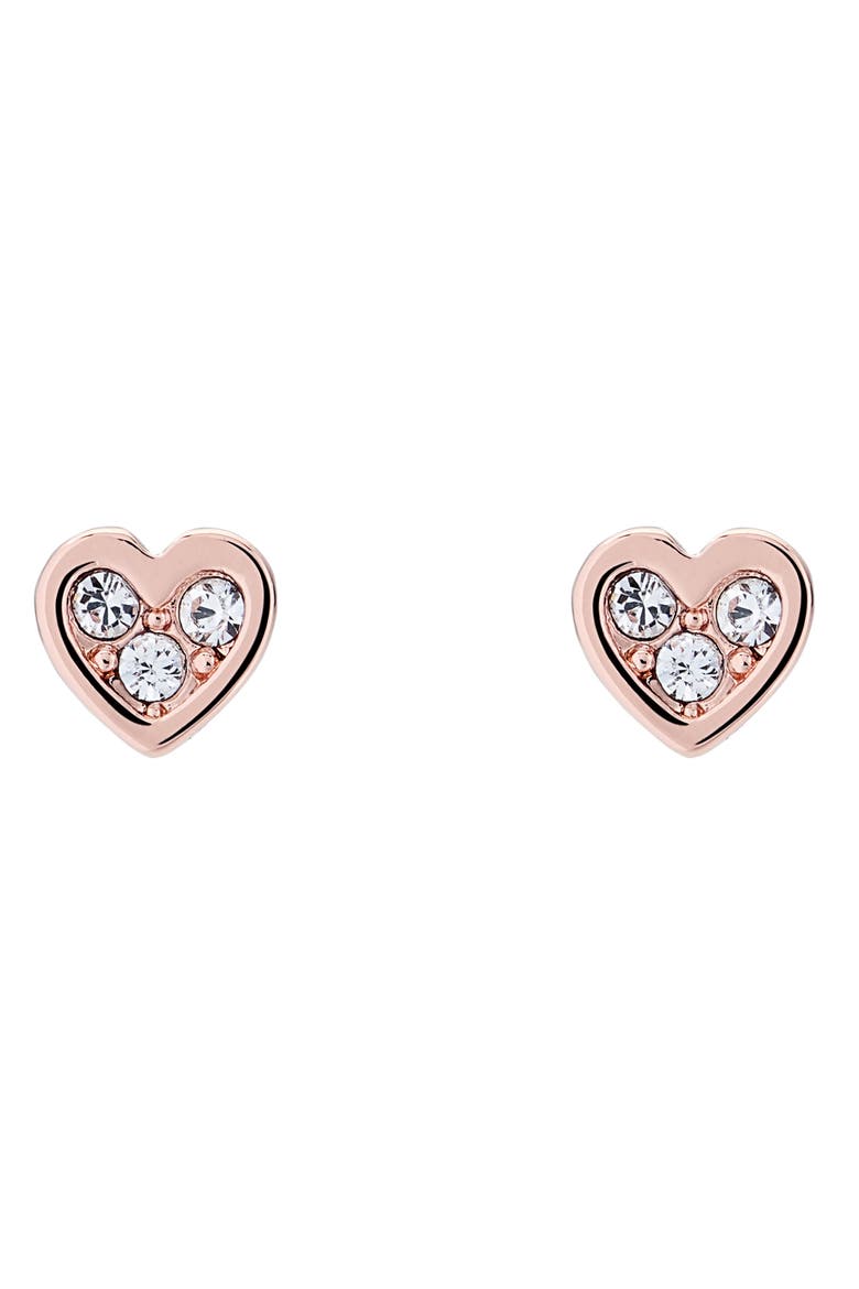 Neena Nano Heart Stud Earrings, Main, color, ROSE GOLD TONE CLEAR CRYSTAL