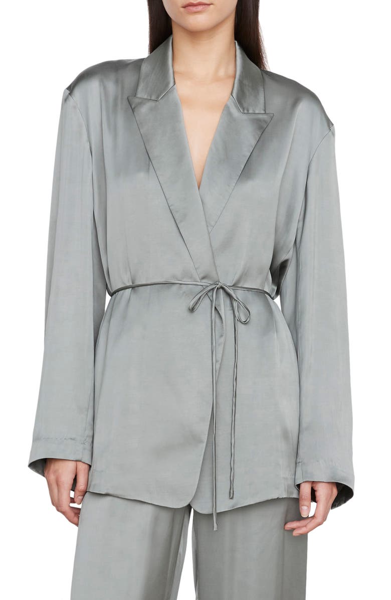 Vince Drapey Tie Waist Satin Blazer, Main, color,