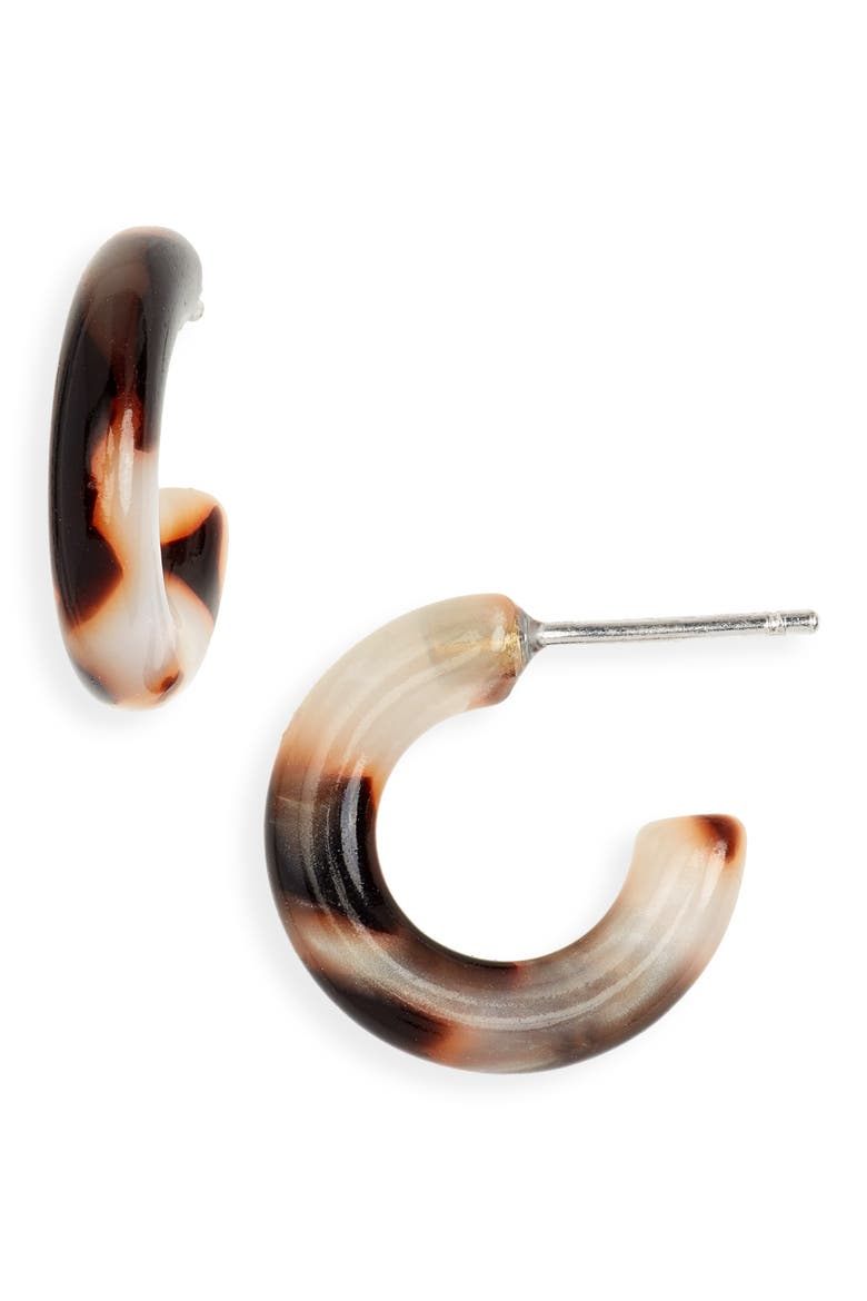 Acetate Mini Hoop Earrings, Main, color, SHELL TORT