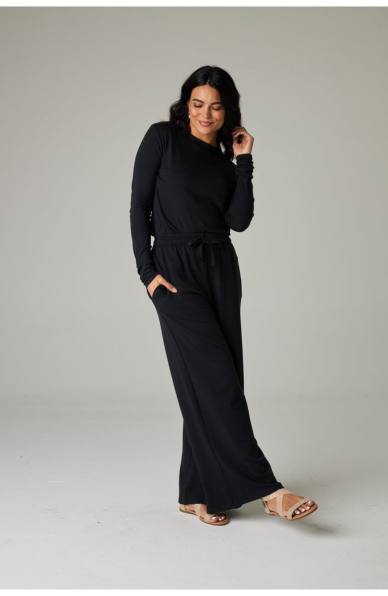 eavolu Baikal Eco-Luxe Fleece Wide-Leg Long Pant - Cloud-Soft Comfort, Main, color, Coal Black