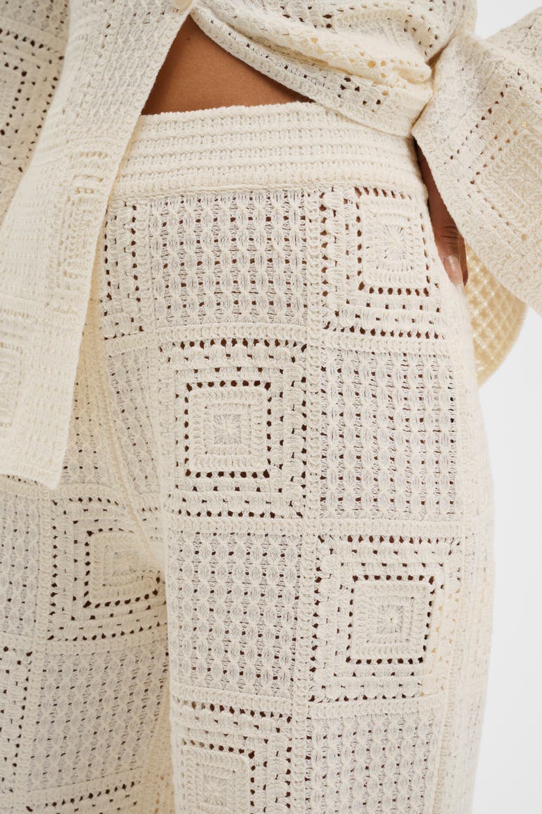 Aleya Wide Crochet Pants, Alternate, color, Vanilla