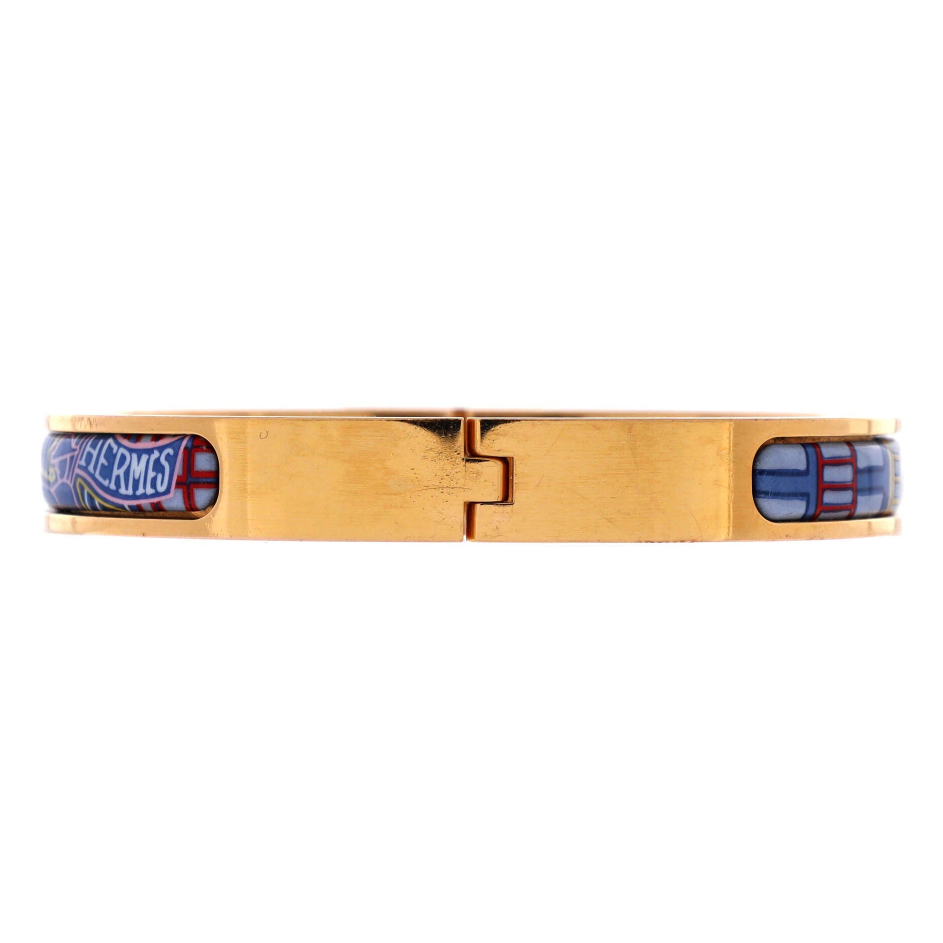 Pre-Owned Hermes Mini Clic Kelly Bracelet Metal and Printed Enamel Narrow, Alternate, color, Blue