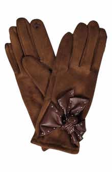 MARCUS ADLER Studded Bow Faux Suede Gloves