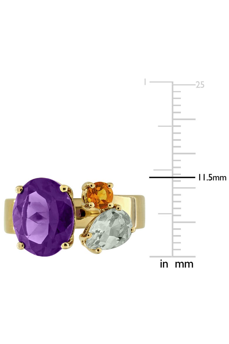 Gemstone 3-Stone Open Ring Yellow Plated Silver, Alternate, color, Amethyst
