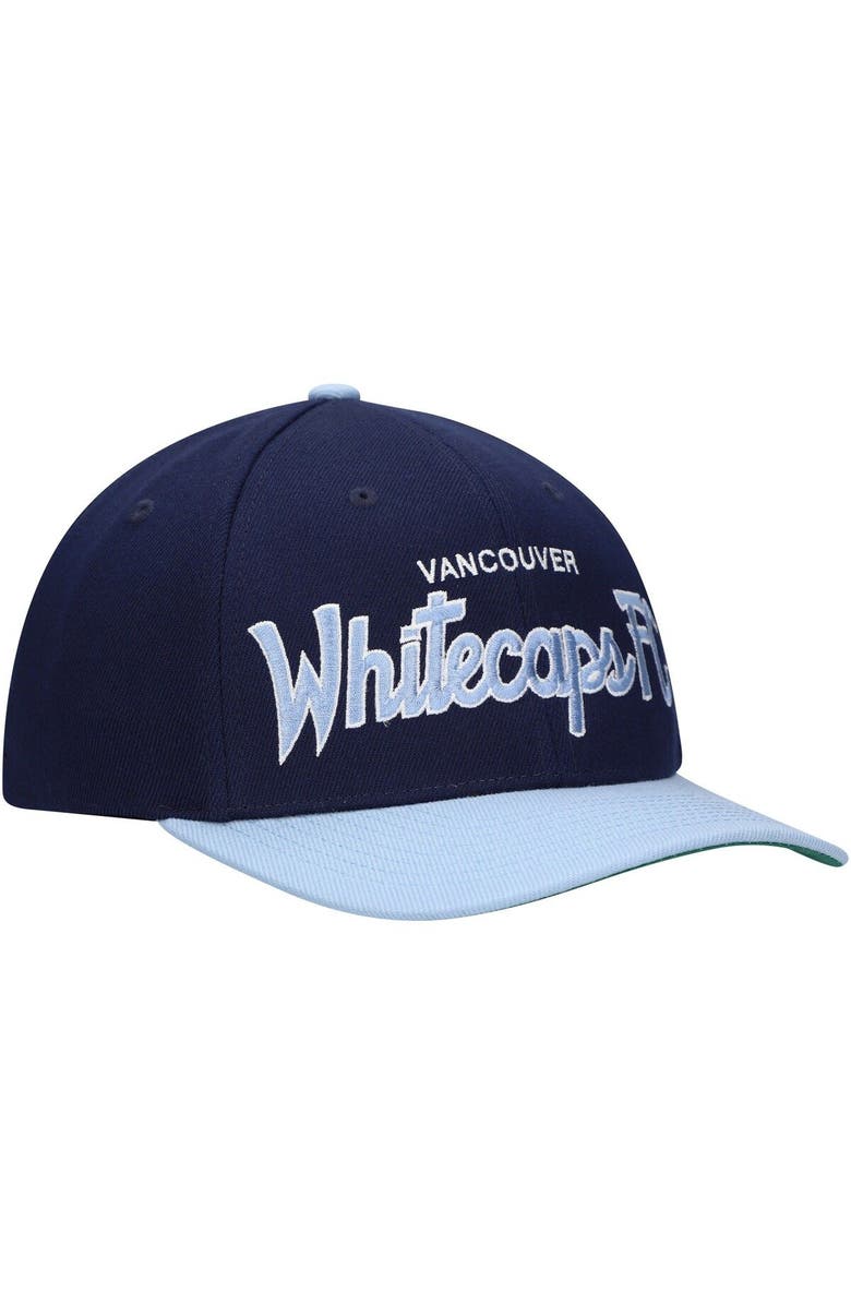 Mitchell & Ness Men's Mitchell & Ness Deep Sea Blue Vancouver Whitecaps FC Team Script 2.0 Stretch Snapback Hat, Alternate, color, Blue