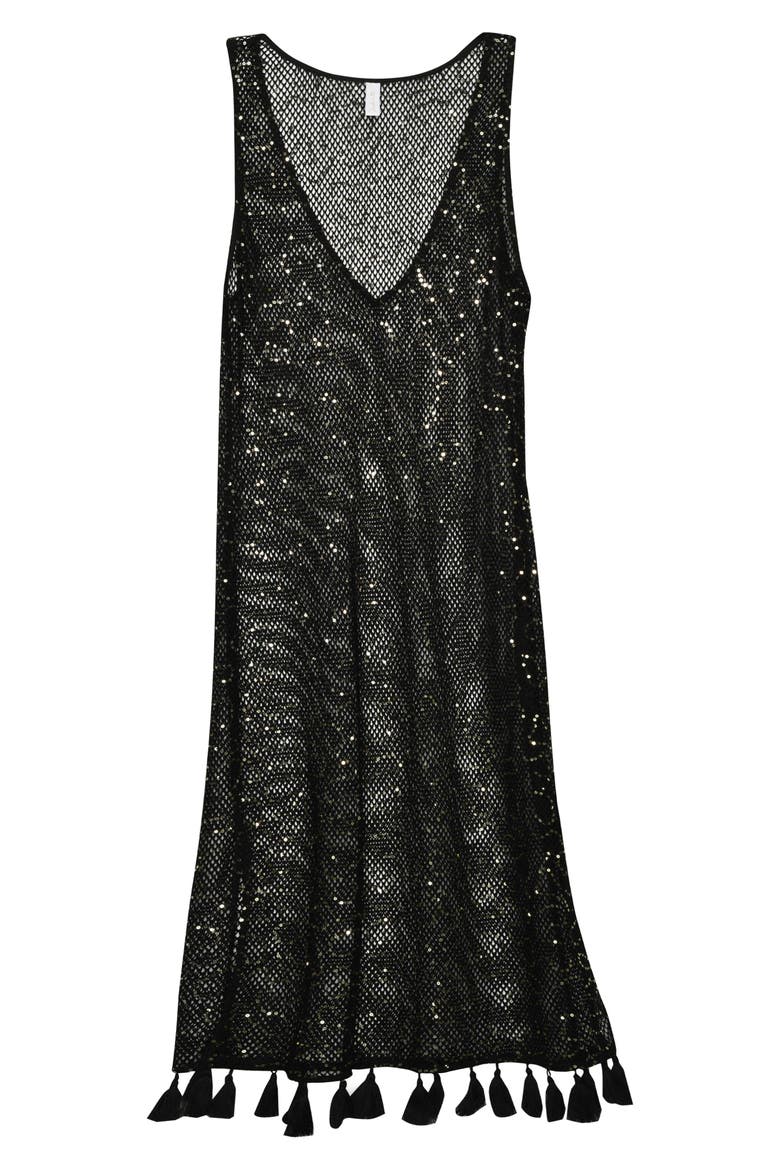 Shine Open Stitch Cover-Up Dress, Alternate, color, BLACK