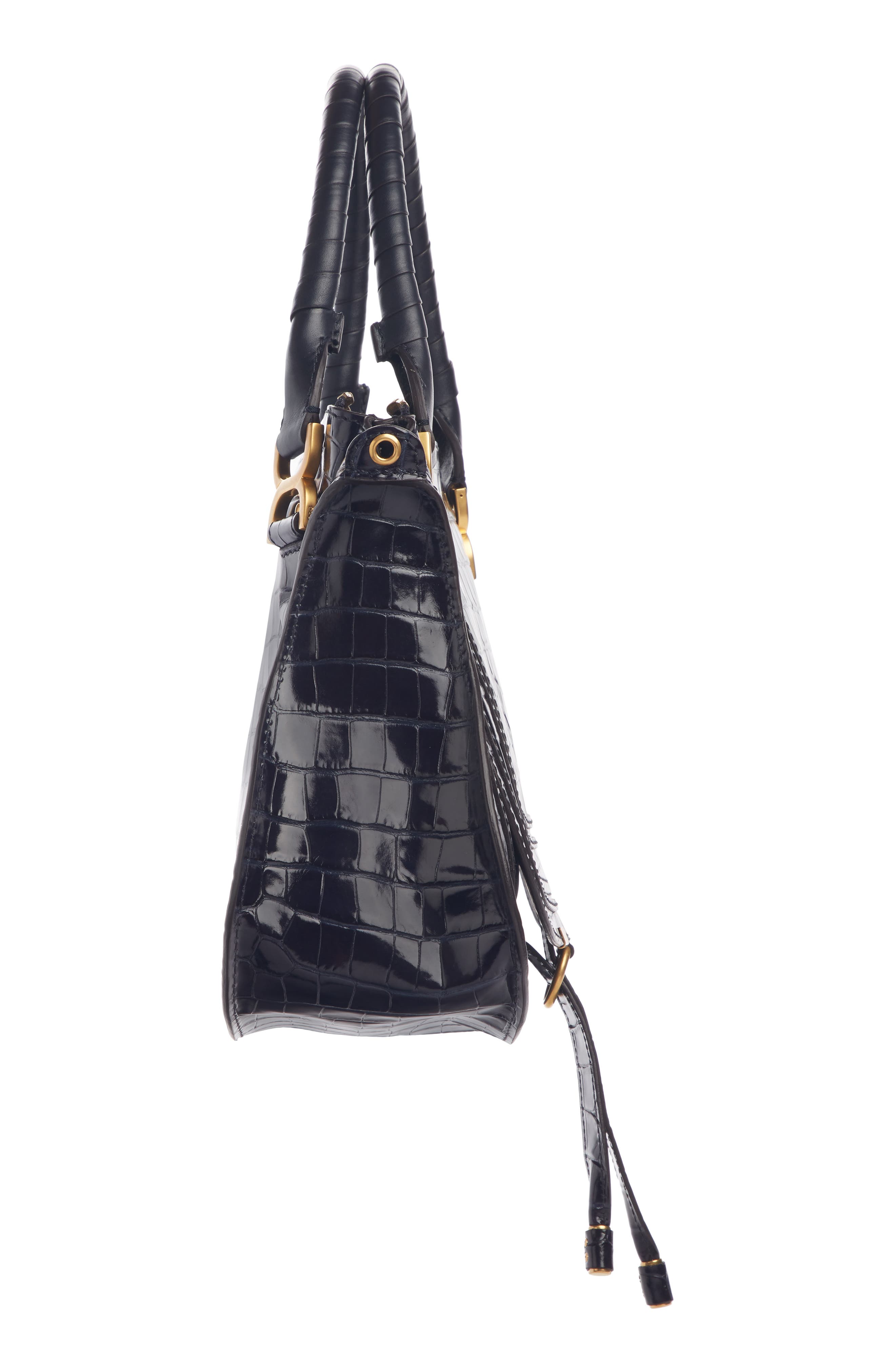 Medium Marcie Croc-Embossed Leather Top Handle Bag, Alternate, color, FULL BLUE