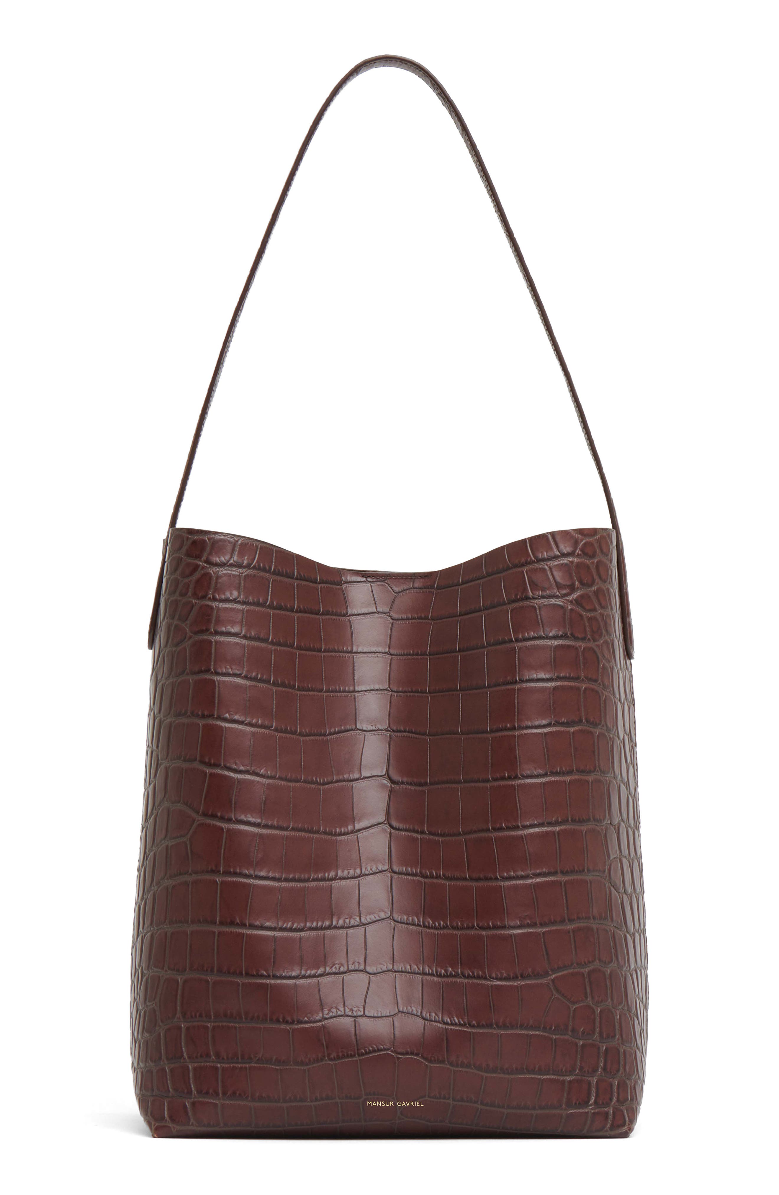 Mansur Gavriel Everyday Cabas Croc Embossed Leather Hobo Bag, Main, color, Chocolate