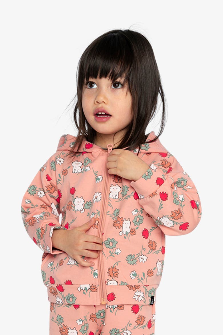 French Terry Cat Hooded Zip Cardigan, Alternate, color, Pink Cat Print