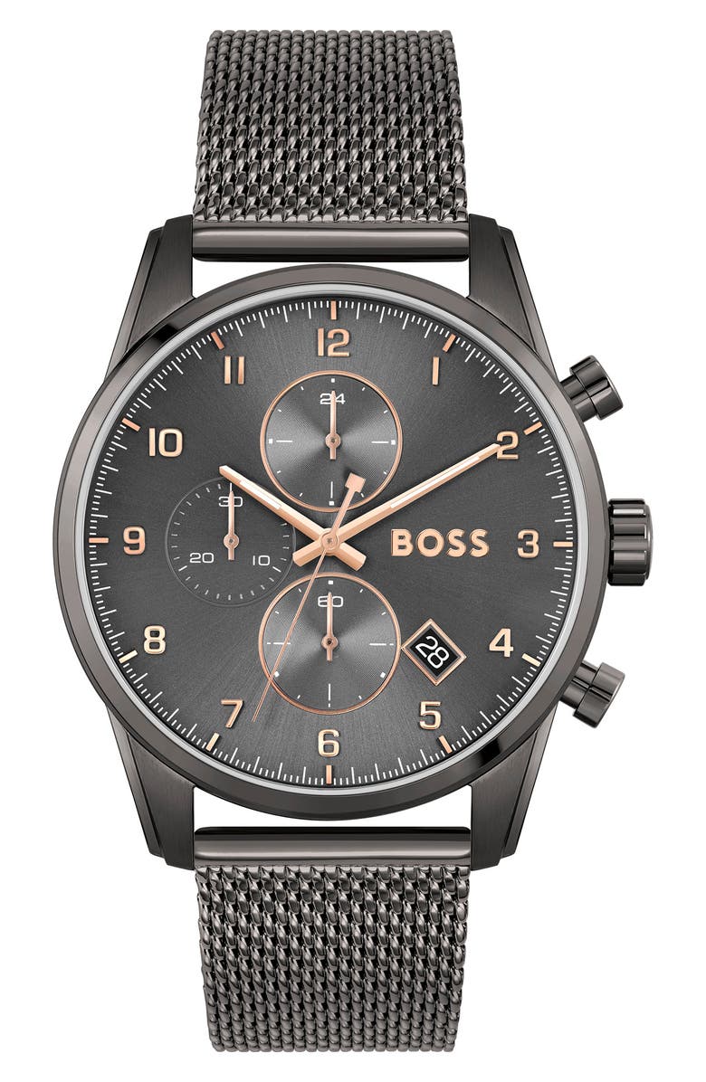 BOSS Skymaster Chronograph Mesh Strap Watch, 44mm, Main, color, 
