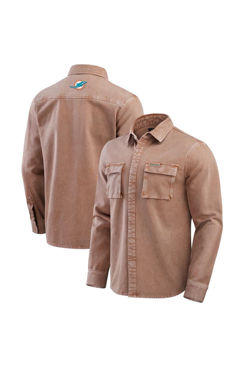Men's Darius Rucker Collection by Fanatics Brown Miami Dolphins Garment Dyed Long Sleeve Full Snap Shirt, Main, color, Brown