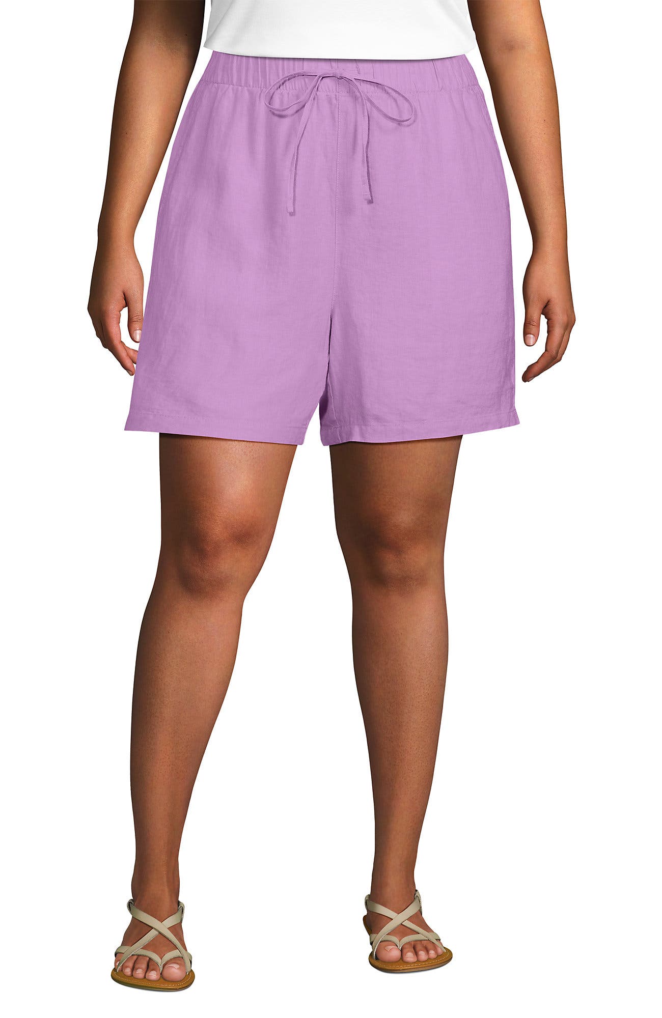 Plus Size Linen High Rise Pull On 7" Shorts