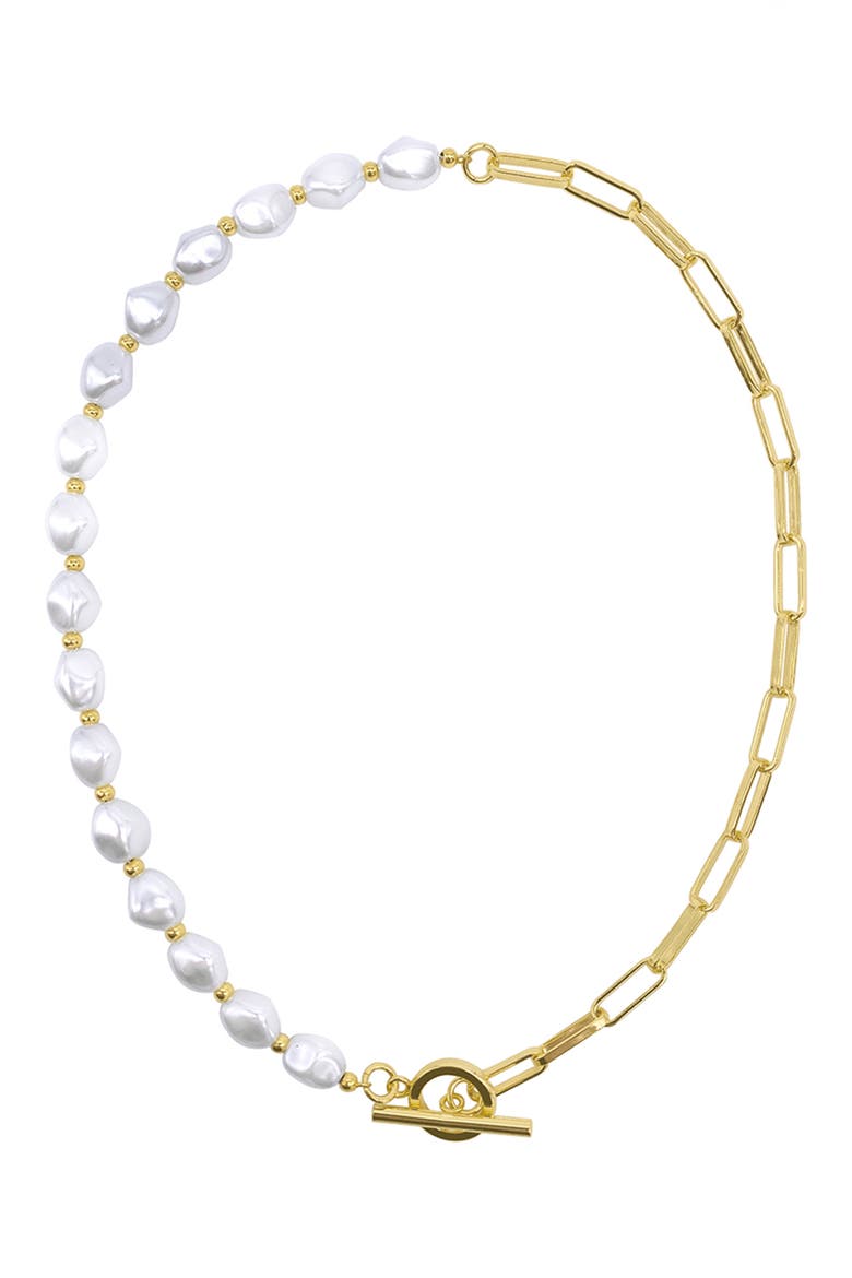 Imitation Pearl & Paperclip Link Toggle Necklace, Alternate, color, WHITE