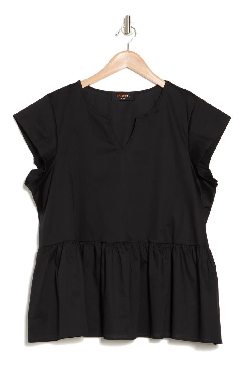 Peplum Poplin Top, Alternate, color, BLACK