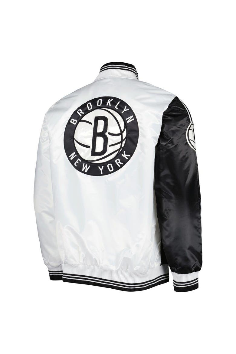 Men's Starter Black/White Brooklyn Nets Fast Break Satin Full-Snap Jacket, Alternate, color, Black