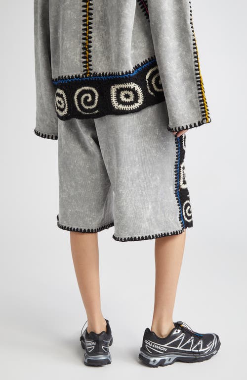 Paolina Russo Crochet Embellished Bermuda Shorts In Cement/rainbow