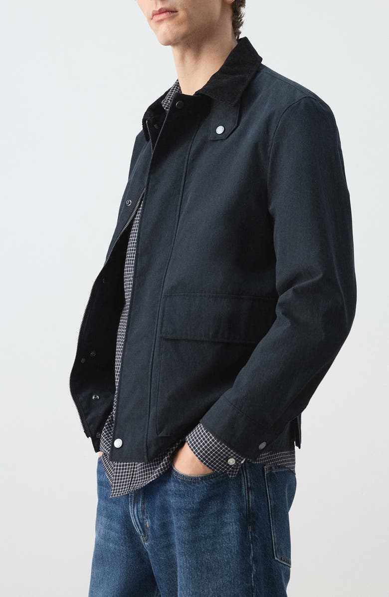 MANGO Contrast Collar Water Repellent Jacket, Alternate, color, Navy