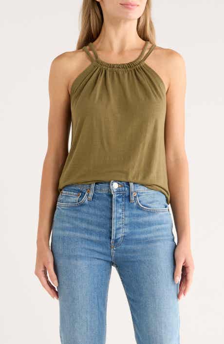 Bobeau Shirred Neck Halter Top