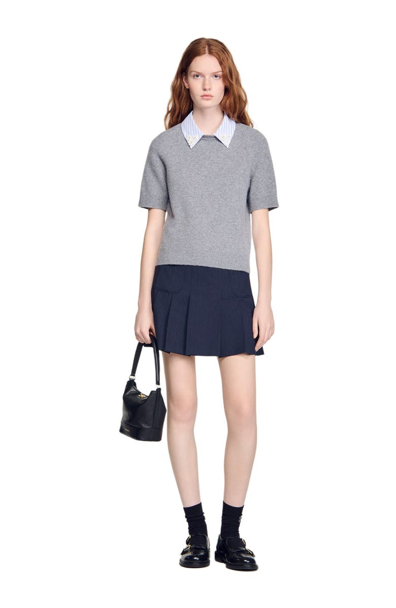 SANDRO Detachable collar wool sweater, Alternate, color, Grey