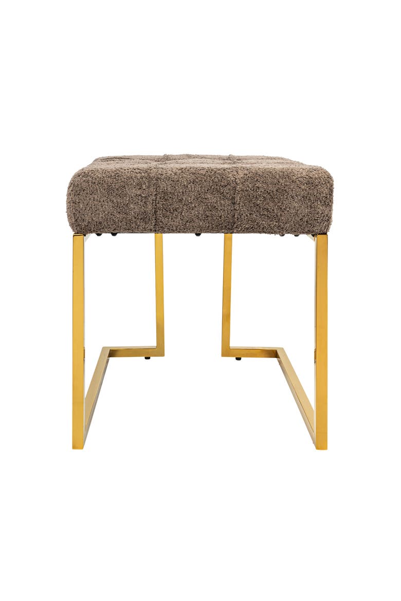 Art Deco Tufted Velvet Upholstered Stool with Stainless Steel Legs, Grey and Gold, Alternate, color, Grey