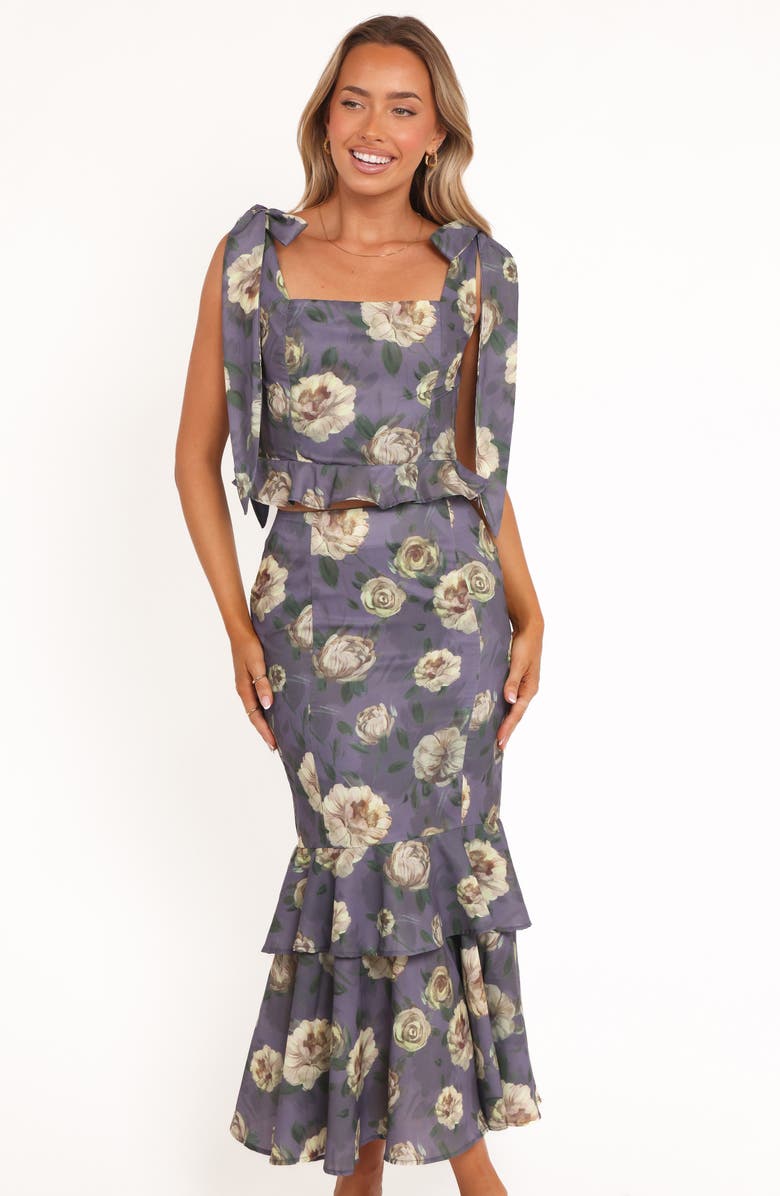 Petal & Pup Luna Floral Crop Peplum Tank & High Waist Skirt Set, Alternate, color, Lavender Floral