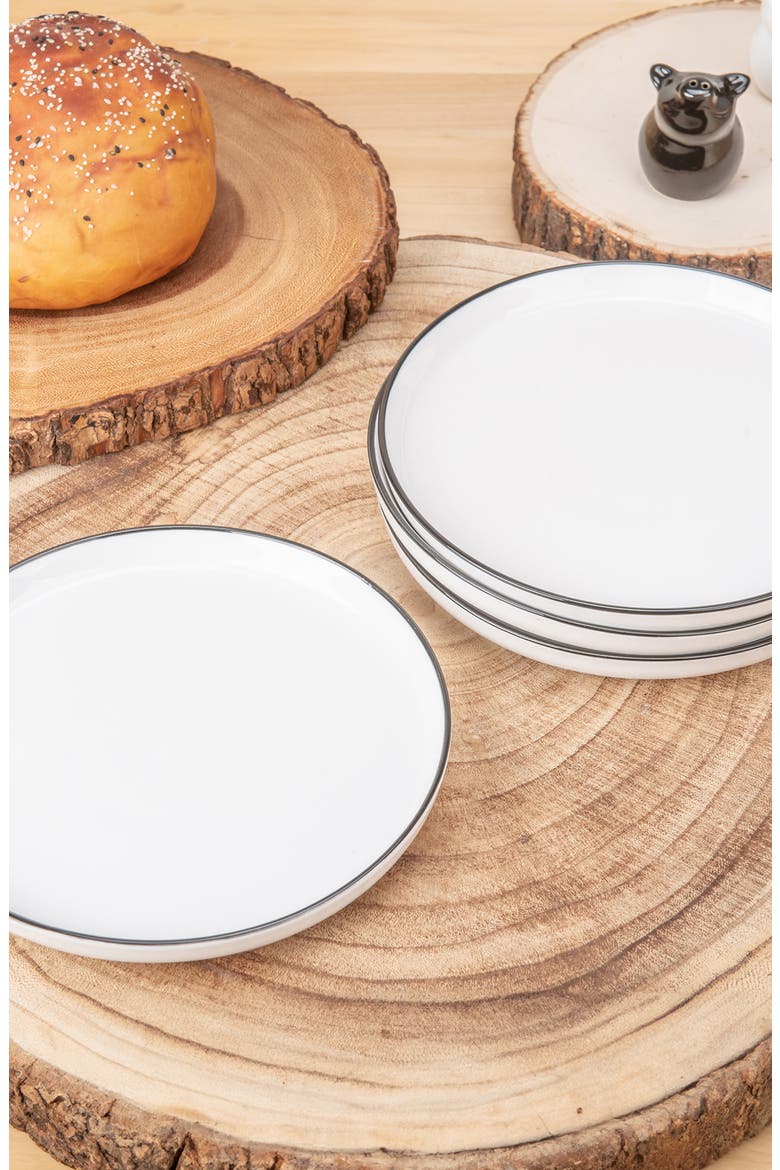 Set of 4 Salad Plates, Alternate, color, WHITE W/BLACK