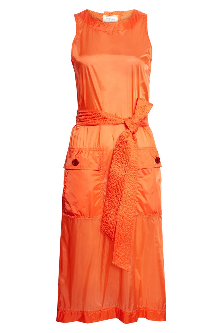 Button Back Belted Nylon Dress, Alternate, color, ROUGE ORANGE
