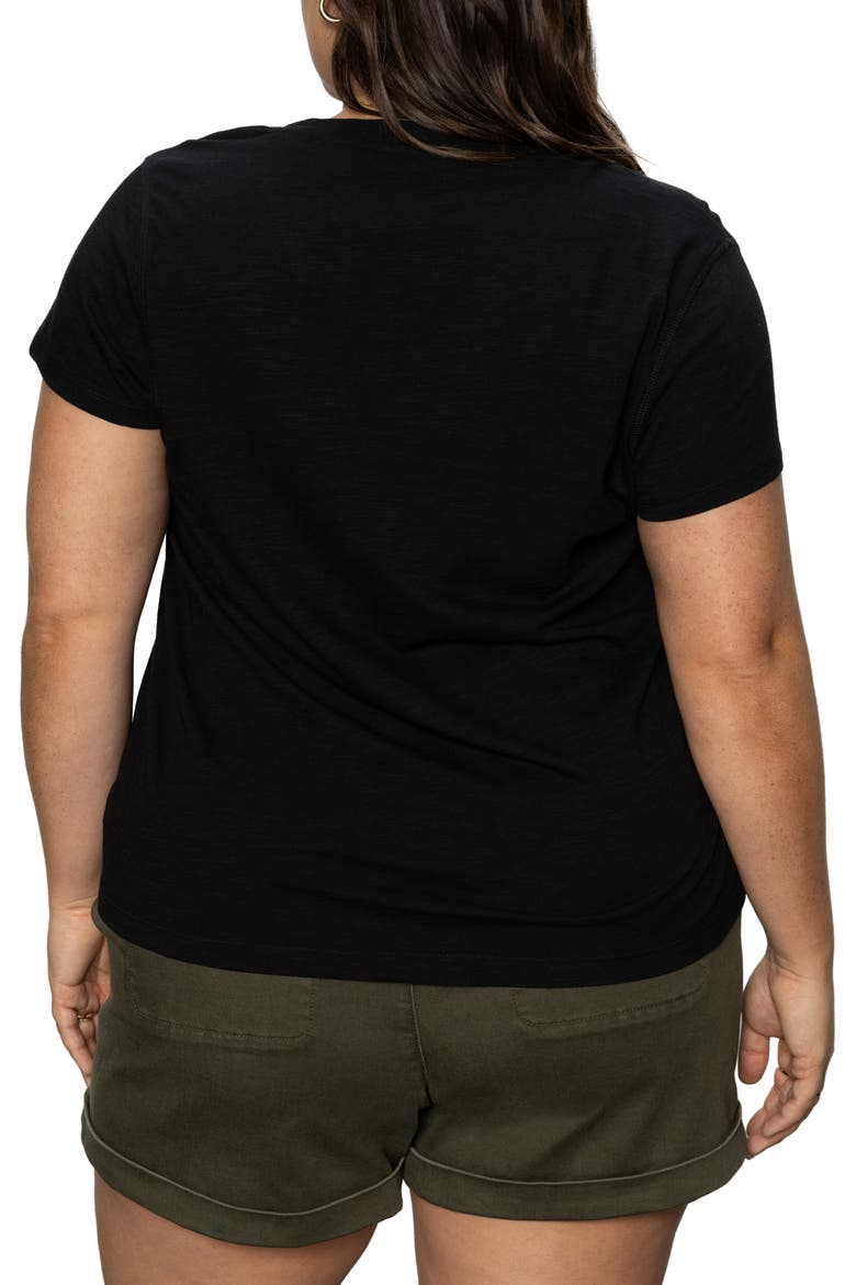 The New Girl Split Neck Cotton T-Shirt, Alternate, color, BLACK