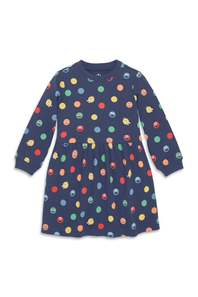 Kids Sesame Street Friends Sweatshirt Dress, Main, color, Vintage Navy Rainbow Friends